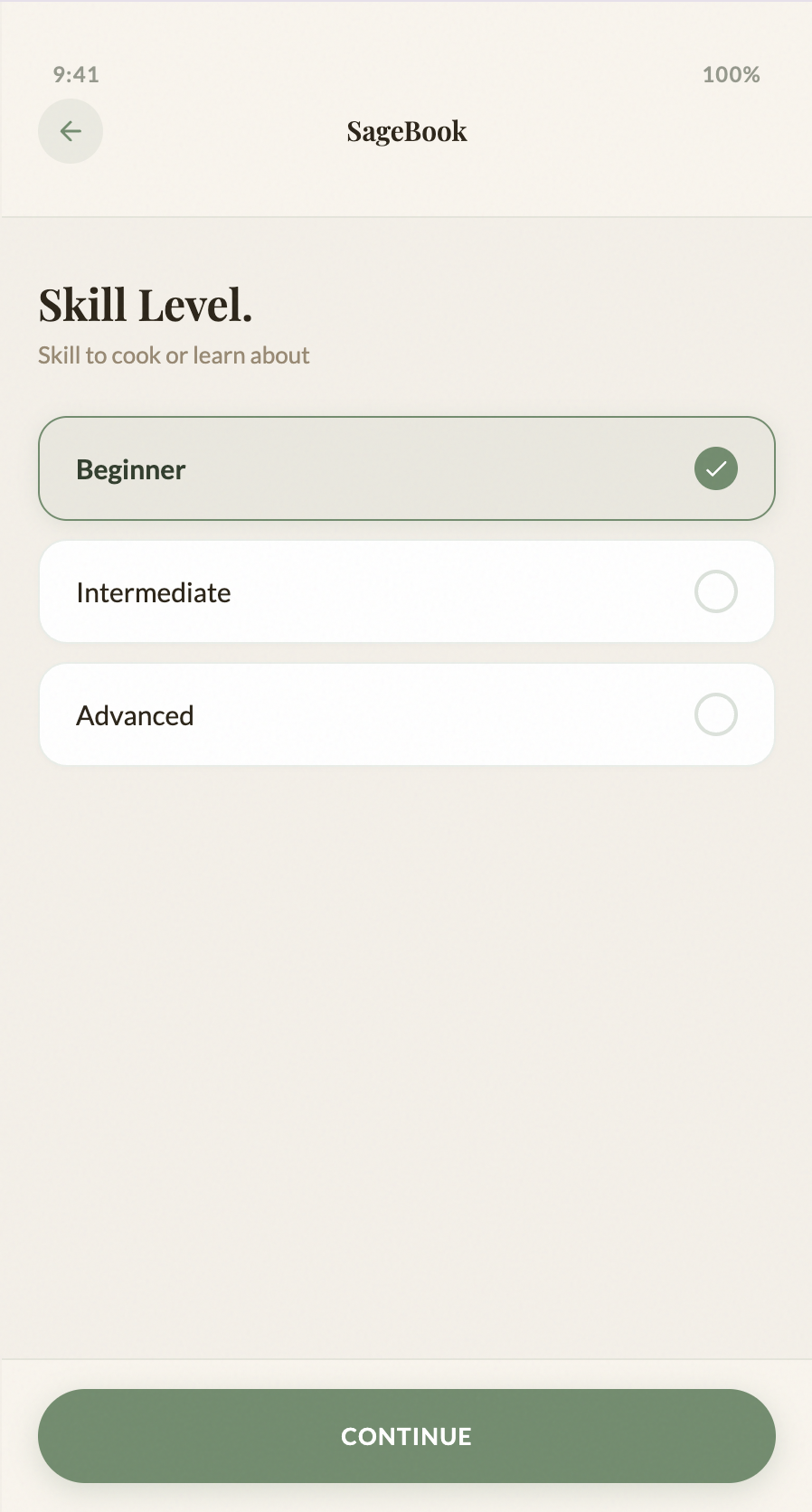 Hi-fi: Onboarding quiz screen 3